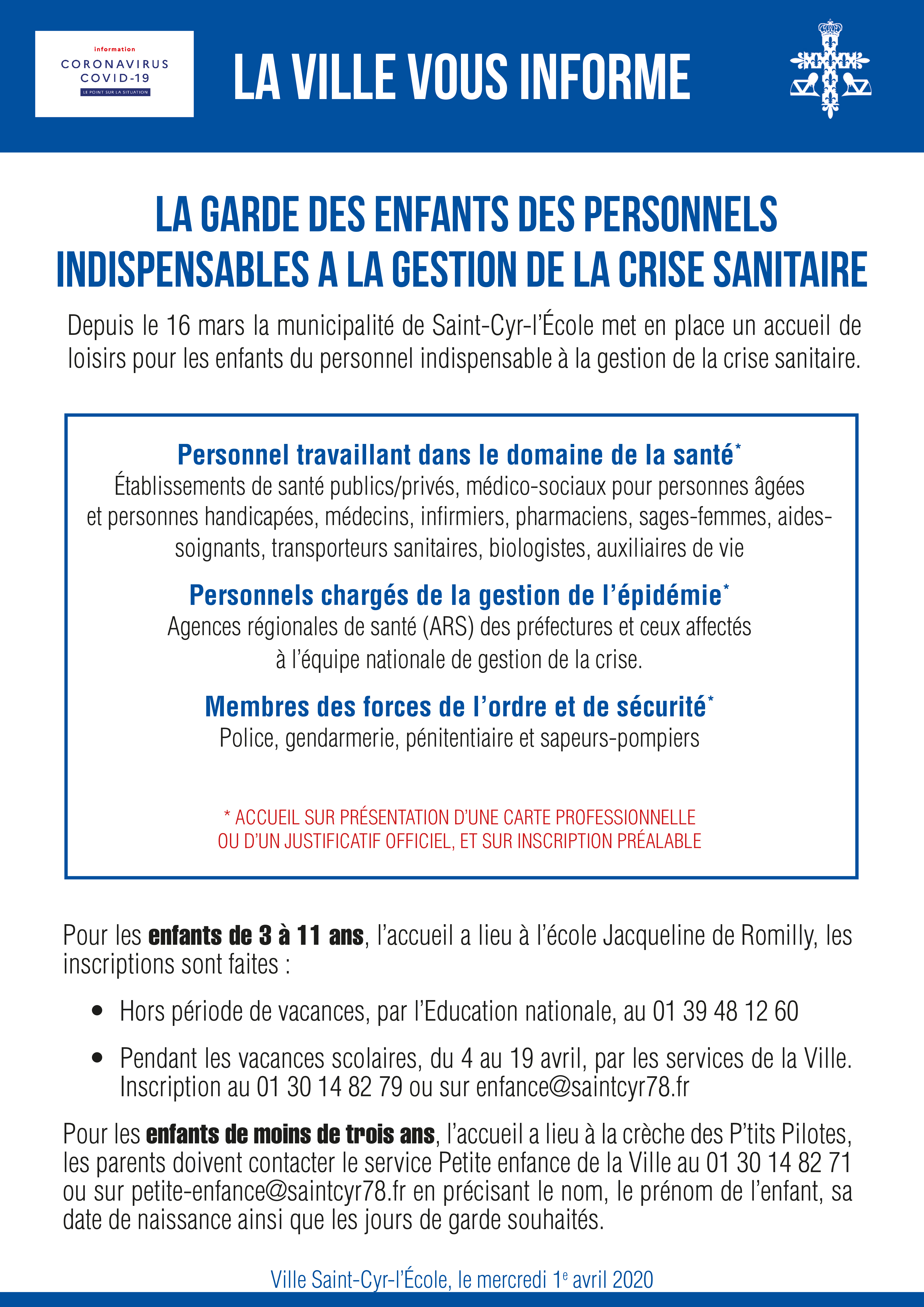 #Garde des enfants des personnels indispensables à la gestion de crise COVID19